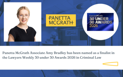 Panetta McGrath Associate Amy Bradley named as a finalist in the Lawyers Weekly 30 Under 30 Awards 2026 in Criminal Law